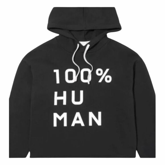 EVERLANE The 100% Human Typography French Terry Hoodie Sweatshirt Black White XX - Picture 1 of 7
